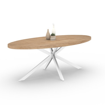Table à manger ovale Céleste bois et blanc 200cm