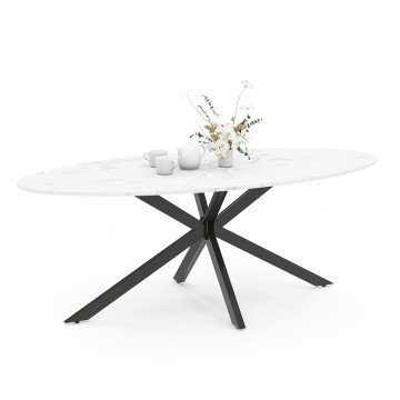 Table à manger ovale Céleste effet marbre blanc et noir 200cm