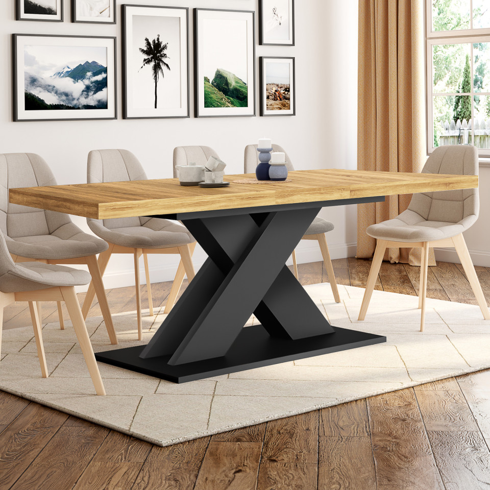 Table à manger extensible Alexia bois et noir 160-200cm