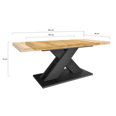 Table à manger extensible Alexia bois et noir 160-200cm