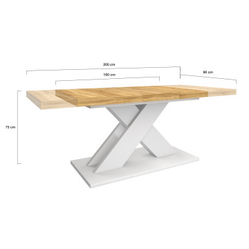 Table à manger extensible Alexia bois et blanc 160-200cm