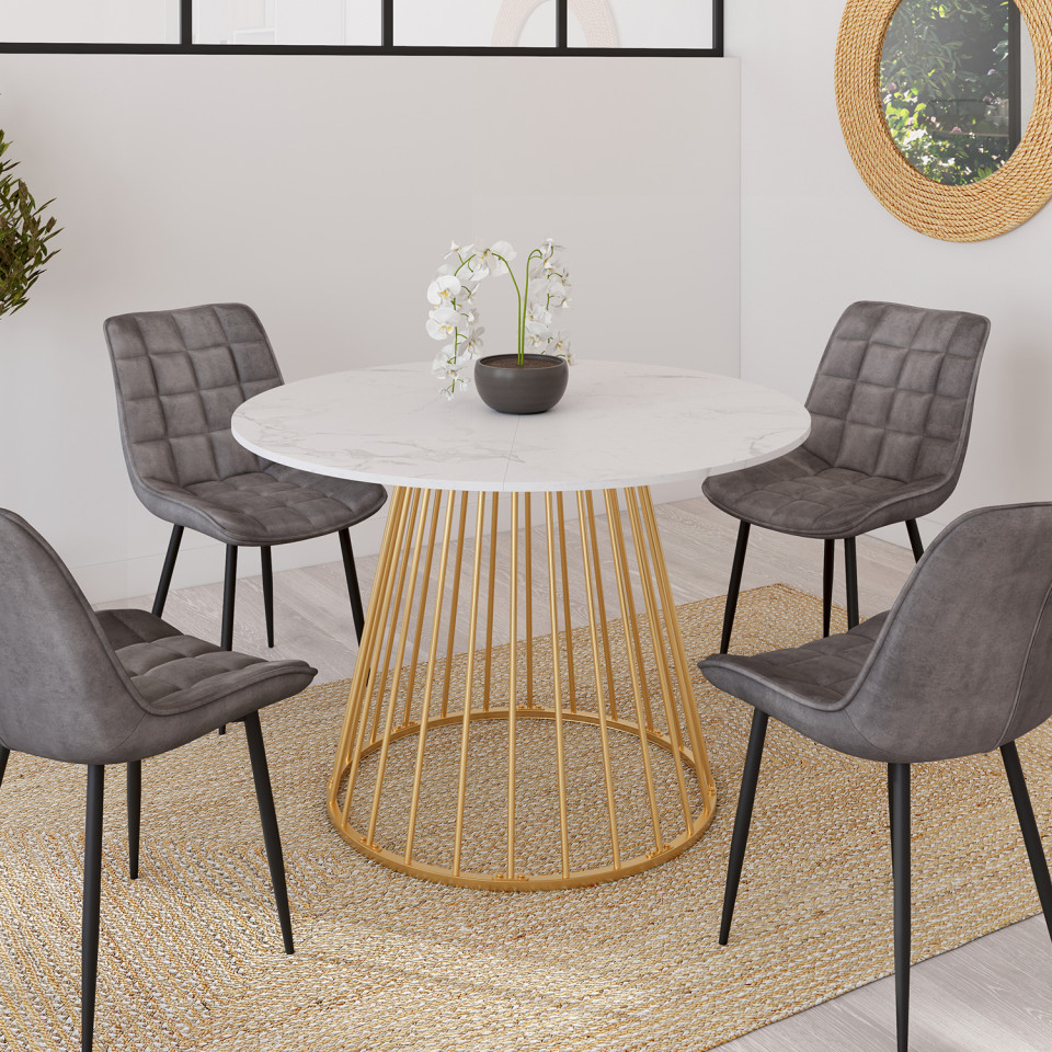 Table à manger ronde Adelle Ø110cm effet marbre et doré