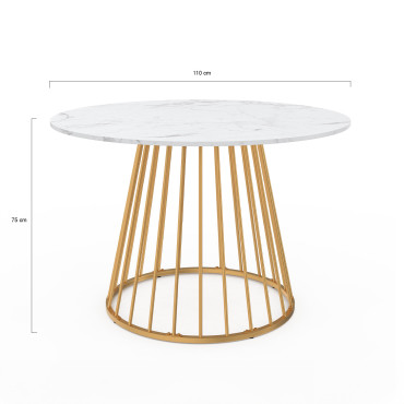 Table à manger ronde Adelle Ø110cm effet marbre et doré