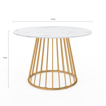 Table à manger ronde Adelle Ø110cm effet marbre et doré