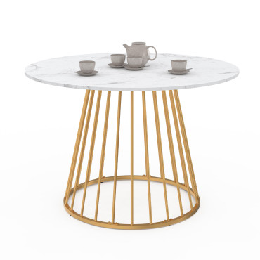 Table à manger ronde Adelle Ø110cm effet marbre et doré