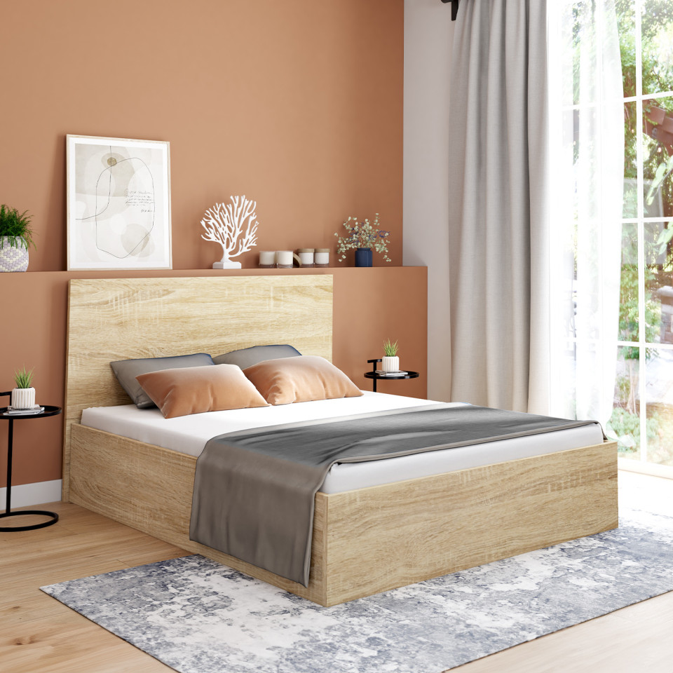 Lit coffre Sicile 140x190cm effet bois naturel