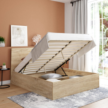 Lit coffre Sicile 140x190cm effet bois naturel