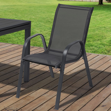 Chaises de jardin empilables textilène gris - lot de 6