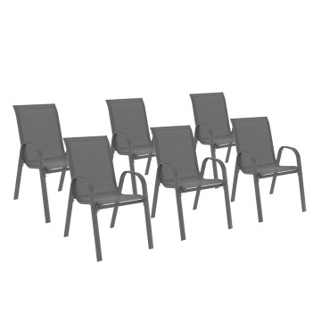 Chaises de jardin empilables textilène gris - lot de 6