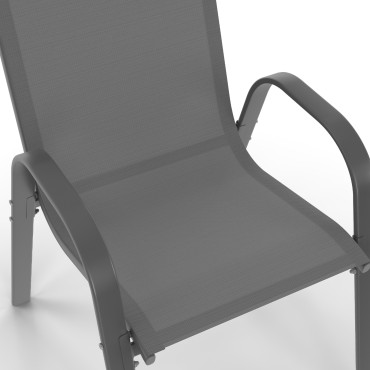 Chaises de jardin empilables textilène gris - lot de 6