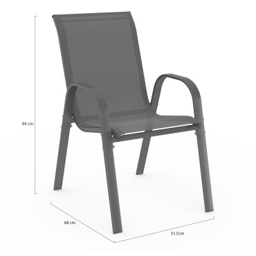 Chaises de jardin empilables textilène gris - lot de 6