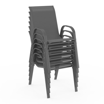 Chaises de jardin empilables textilène gris - lot de 6
