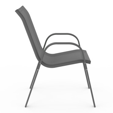Chaises de jardin empilables textilène gris - lot de 6