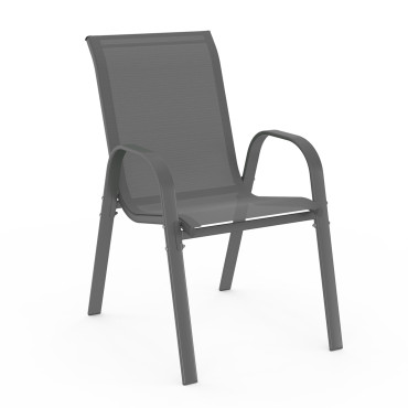 Chaises de jardin empilables textilène gris - lot de 6