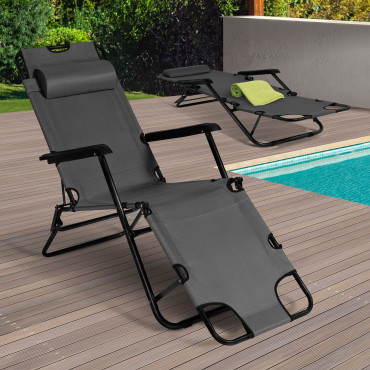 Fauteuils de jardin Relax double position gris - lot de 2