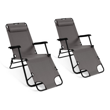Fauteuils de jardin Relax double position gris - lot de 2