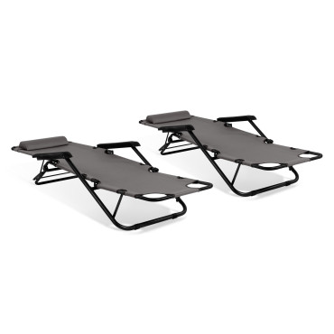 Fauteuils de jardin Relax double position gris - lot de 2