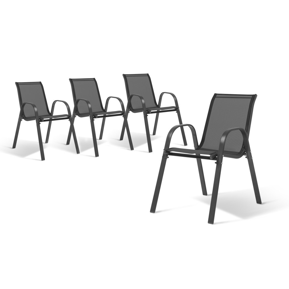 Chaises de jardin empilables textilène gris - lot de 4