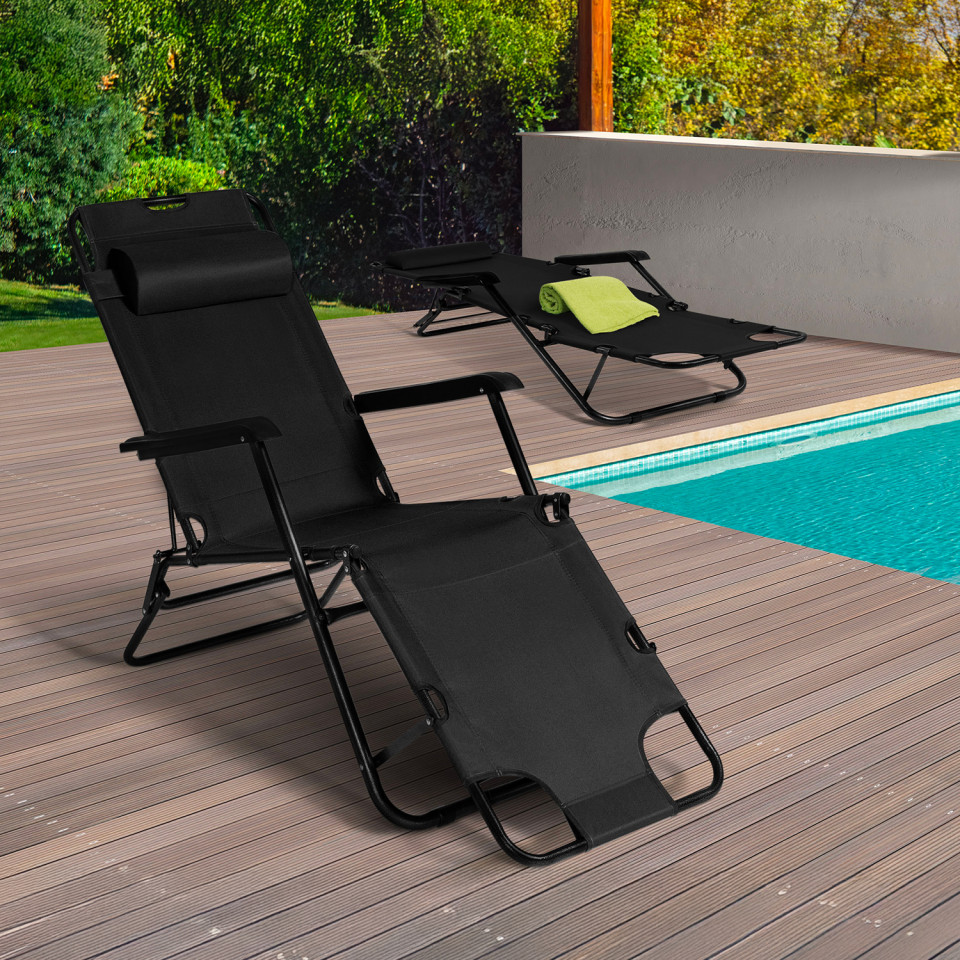 Fauteuils de jardin Relax double position noirs - lot de 2