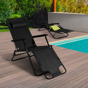 Fauteuils de jardin Relax double position noirs - lot de 2
