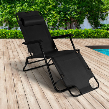 Fauteuils de jardin Relax double position noirs - lot de 2