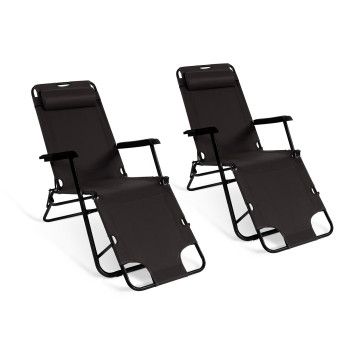 Fauteuils de jardin Relax double position noirs - lot de 2