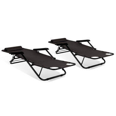Fauteuils de jardin Relax double position noirs - lot de 2