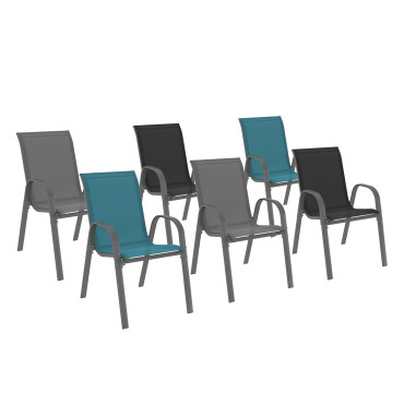 Chaises de jardin empilables textilène mix couleurs - lot de 6