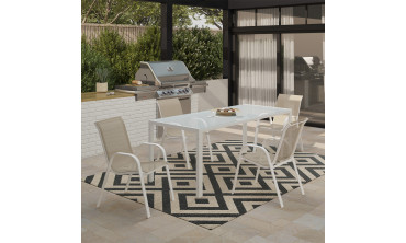 Chaises de jardin empilables textilène blanc beige - lot de 4