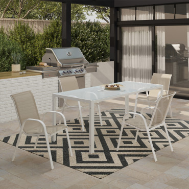 Chaises de jardin empilables textilène blanc beige - lot de 4