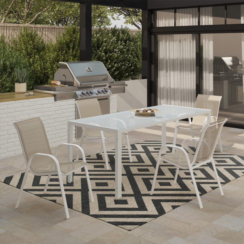 Chaises de jardin empilables textilène blanc beige - lot de 4
