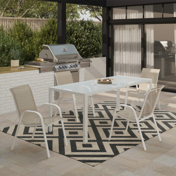 Chaises de jardin empilables textilène blanc beige - lot de 4