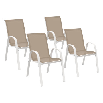 Chaises de jardin empilables textilène blanc beige - lot de 4