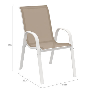 Chaises de jardin empilables textilène blanc beige - lot de 4