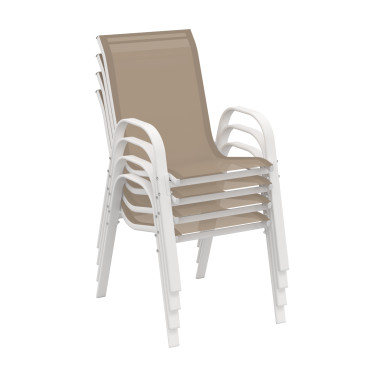 Chaises de jardin empilables textilène blanc beige - lot de 4