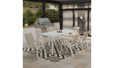 Chaises de jardin empilables textilène blanc beige - lot de 6