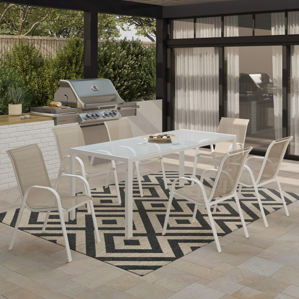 Chaises de jardin empilables textilène blanc beige - lot de 6