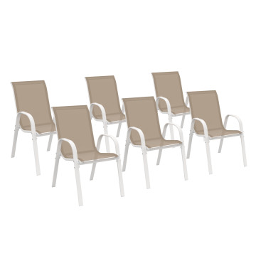 Chaises de jardin empilables textilène blanc beige - lot de 6