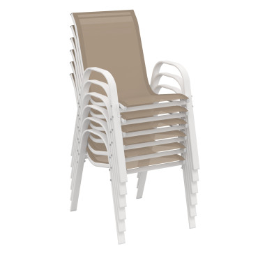 Chaises de jardin empilables textilène blanc beige - lot de 6