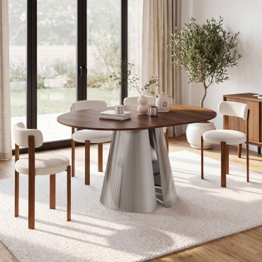 Table à manger ronde extensible Vida effet noyer et chrome Ø110-150cm