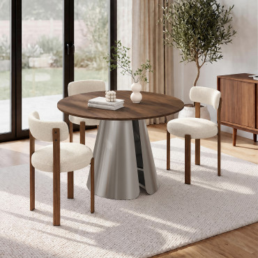 Table à manger ronde extensible Vida effet noyer et chrome Ø110-150cm