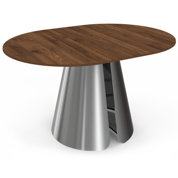 Table à manger ronde extensible Vida effet noyer et chrome Ø110-150cm