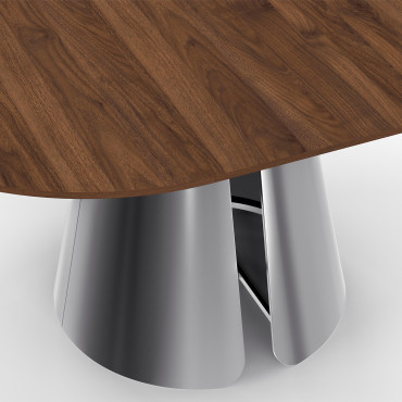Table à manger ronde extensible Vida effet noyer et chrome Ø110-150cm