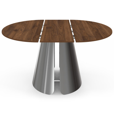 Table à manger ronde extensible Vida effet noyer et chrome Ø110-150cm