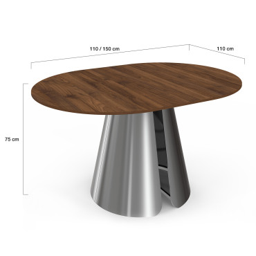 Table à manger ronde extensible Vida effet noyer et chrome Ø110-150cm