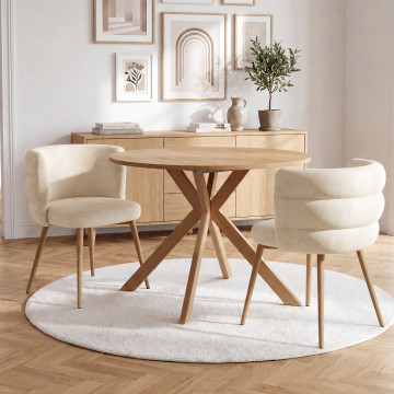 Chaises Brianna velours beige pieds effet bois - lot de 4