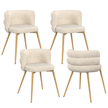 Chaises Brianna velours beige pieds effet bois - lot de 4