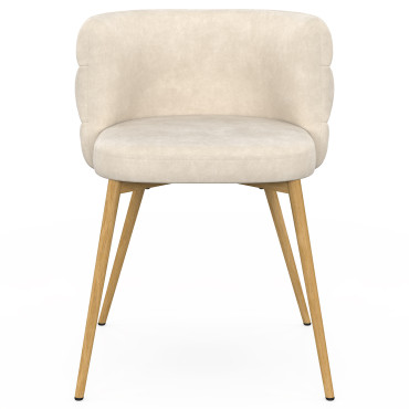 Chaises Brianna velours beige pieds effet bois - lot de 4