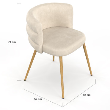 Chaises Brianna velours beige pieds effet bois - lot de 4