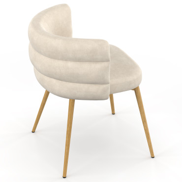 Chaises Brianna velours beige pieds effet bois - lot de 4